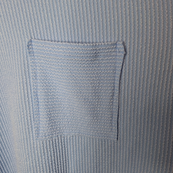 Zenana Outfitters Sky Blue Ribbed Oversized Pocket Tee Waffle Knit Boutique - Picture 3 of 6